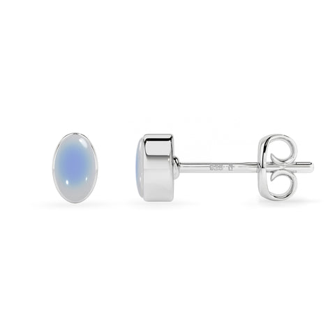 natural rainbow moonstone oval shape stud earrings