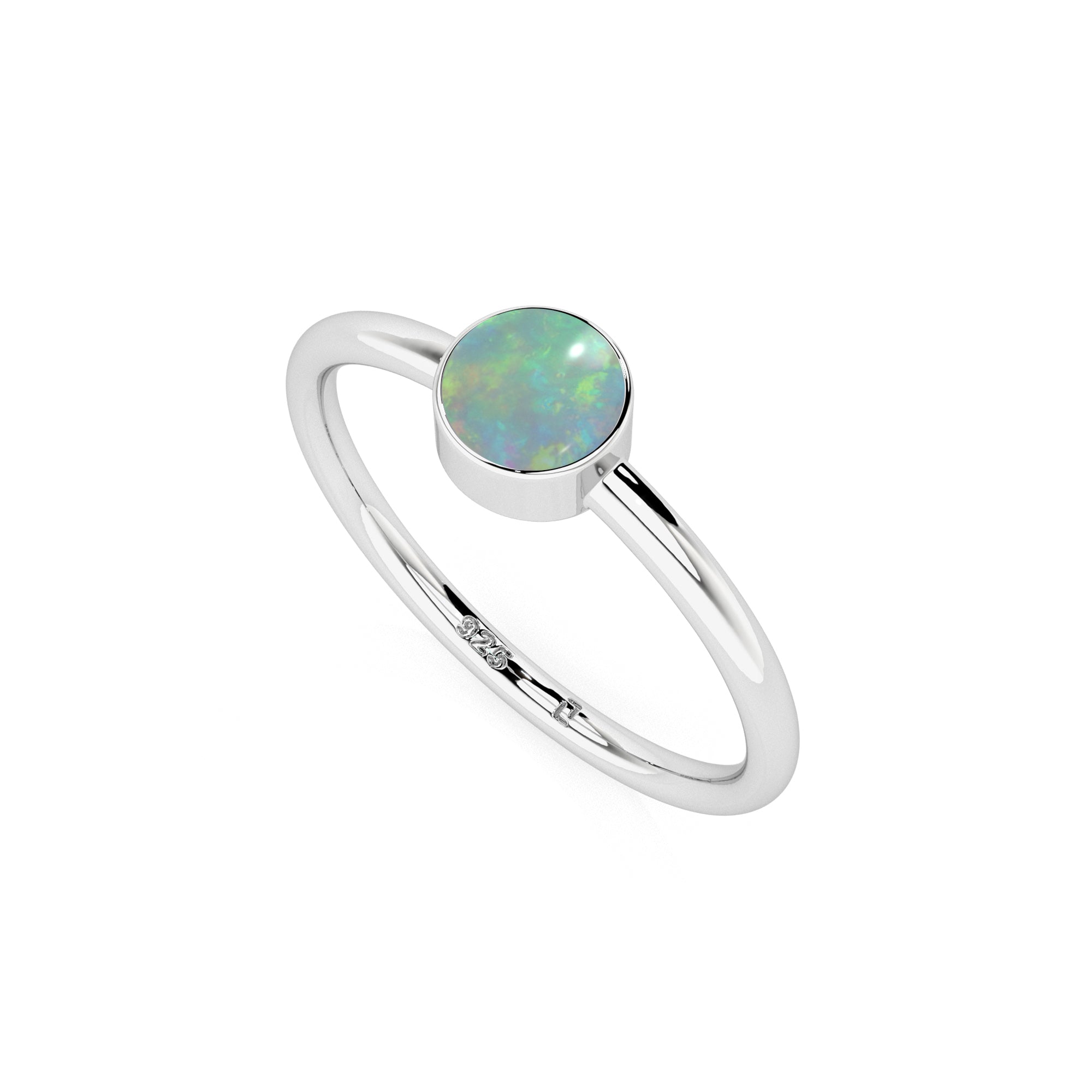 ethiopian opal round cab stackable bezel-set ring