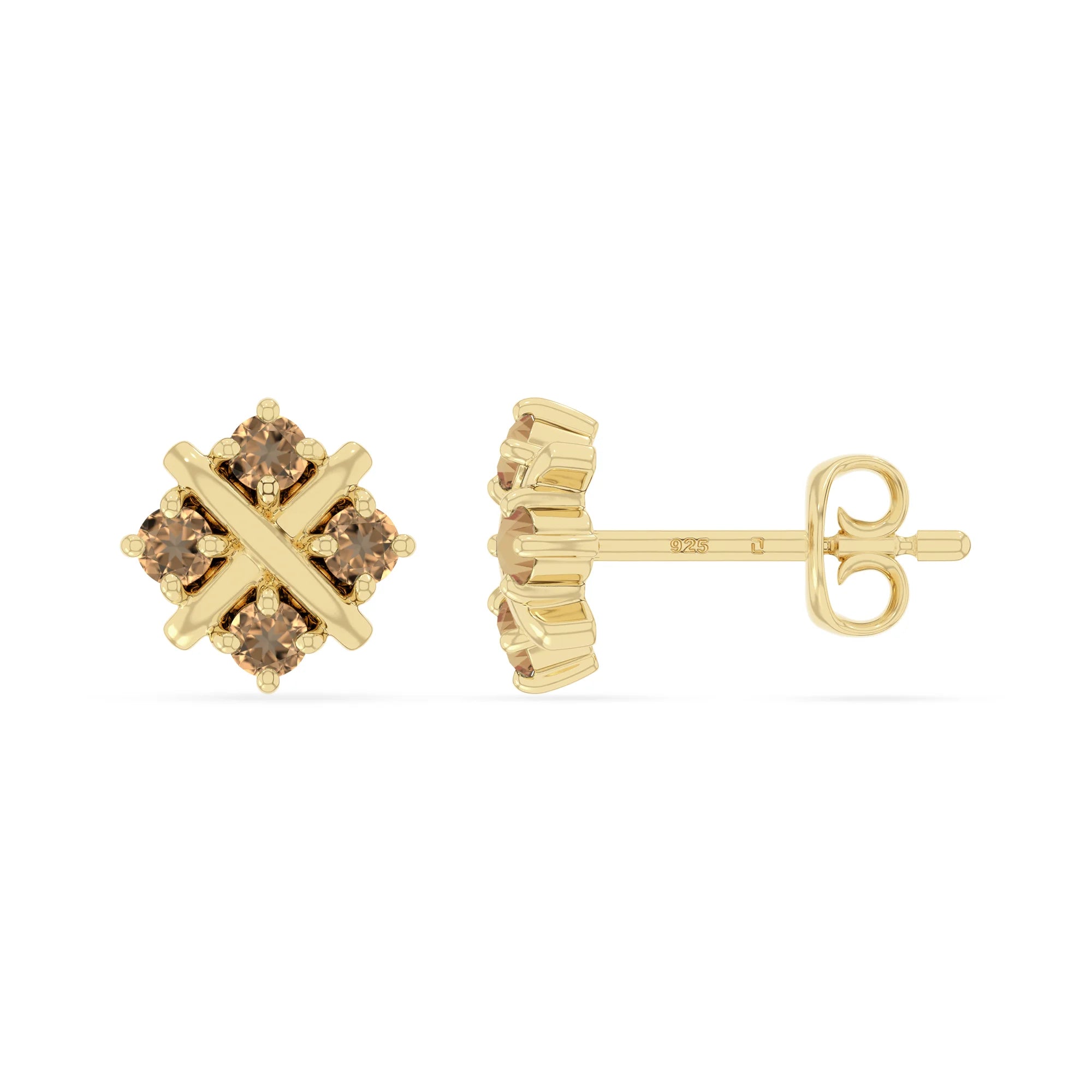 natural citrine flower stud earrings in yellow gold vermeil 