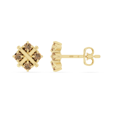 natural citrine flower stud earrings in yellow gold vermeil 
