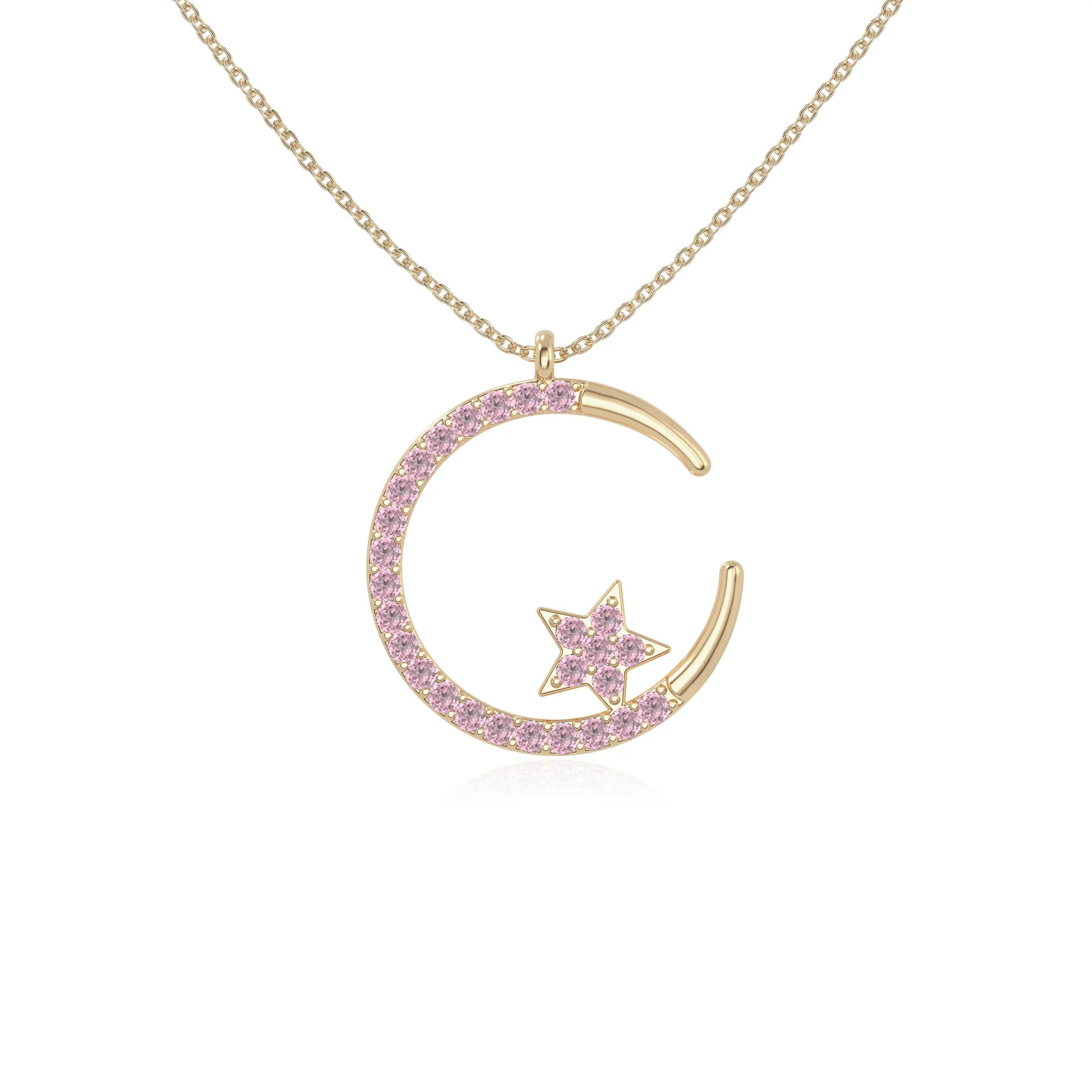 natural pink-tourmaline moon & star necklaces in yellow gold vermeil 