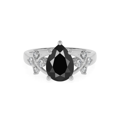 natural black-onyx pear criss cross solitaire engagement ring