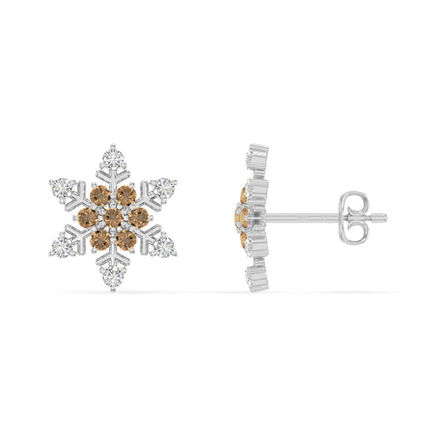 natural citrine snowflake stud earrings in sterling silver 