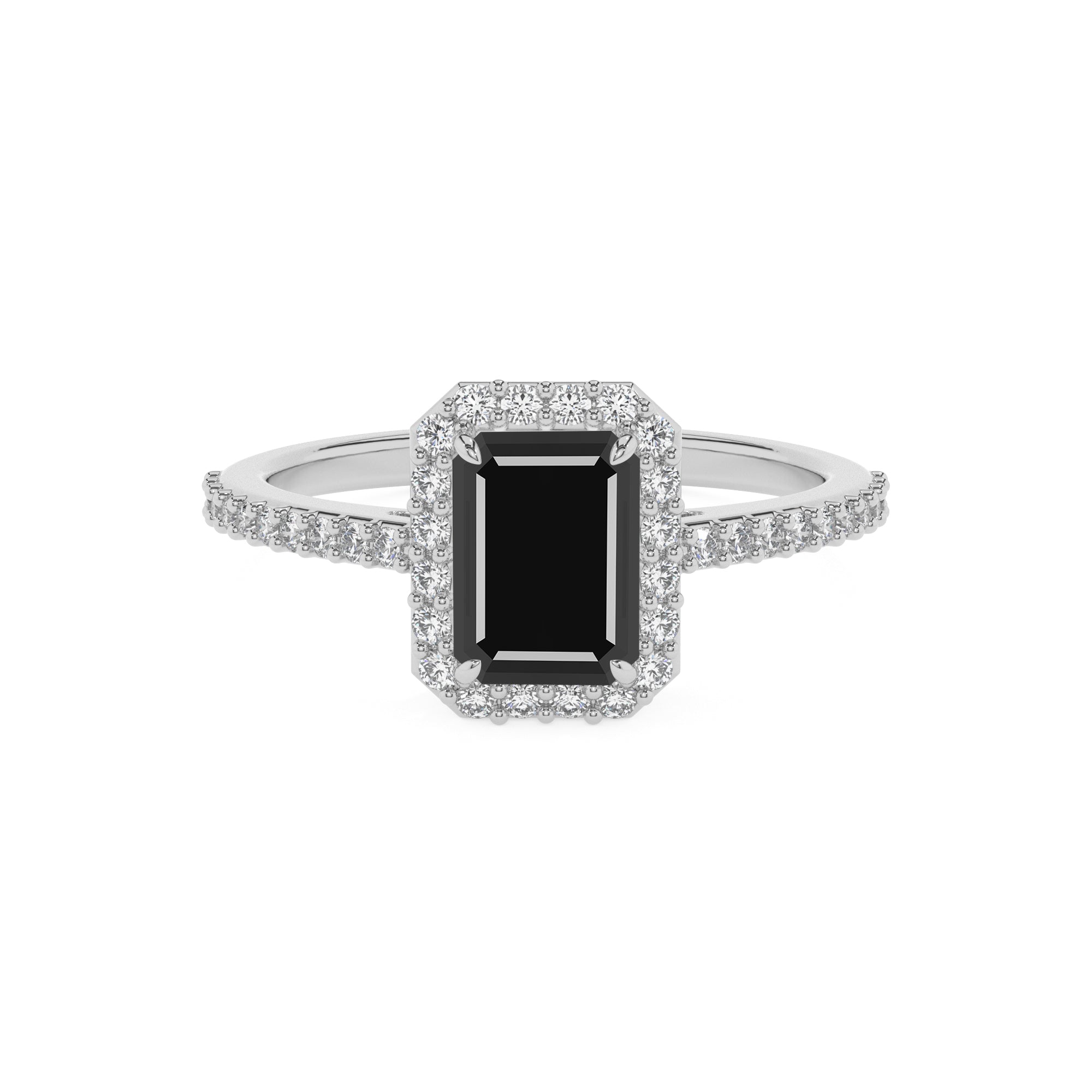 natural black-onyx emerald half eterity halo solitaire engagement ring