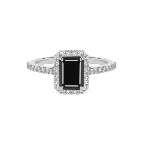 natural black-onyx emerald half eterity halo solitaire engagement ring