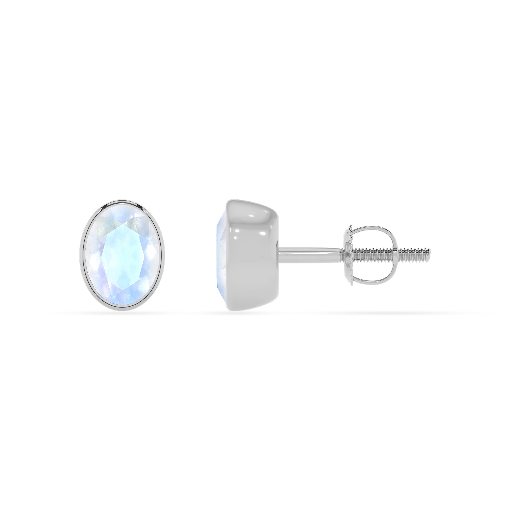 natural rainbow moonstone oval stud earrings 