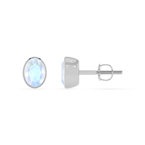 natural rainbow moonstone oval stud earrings 