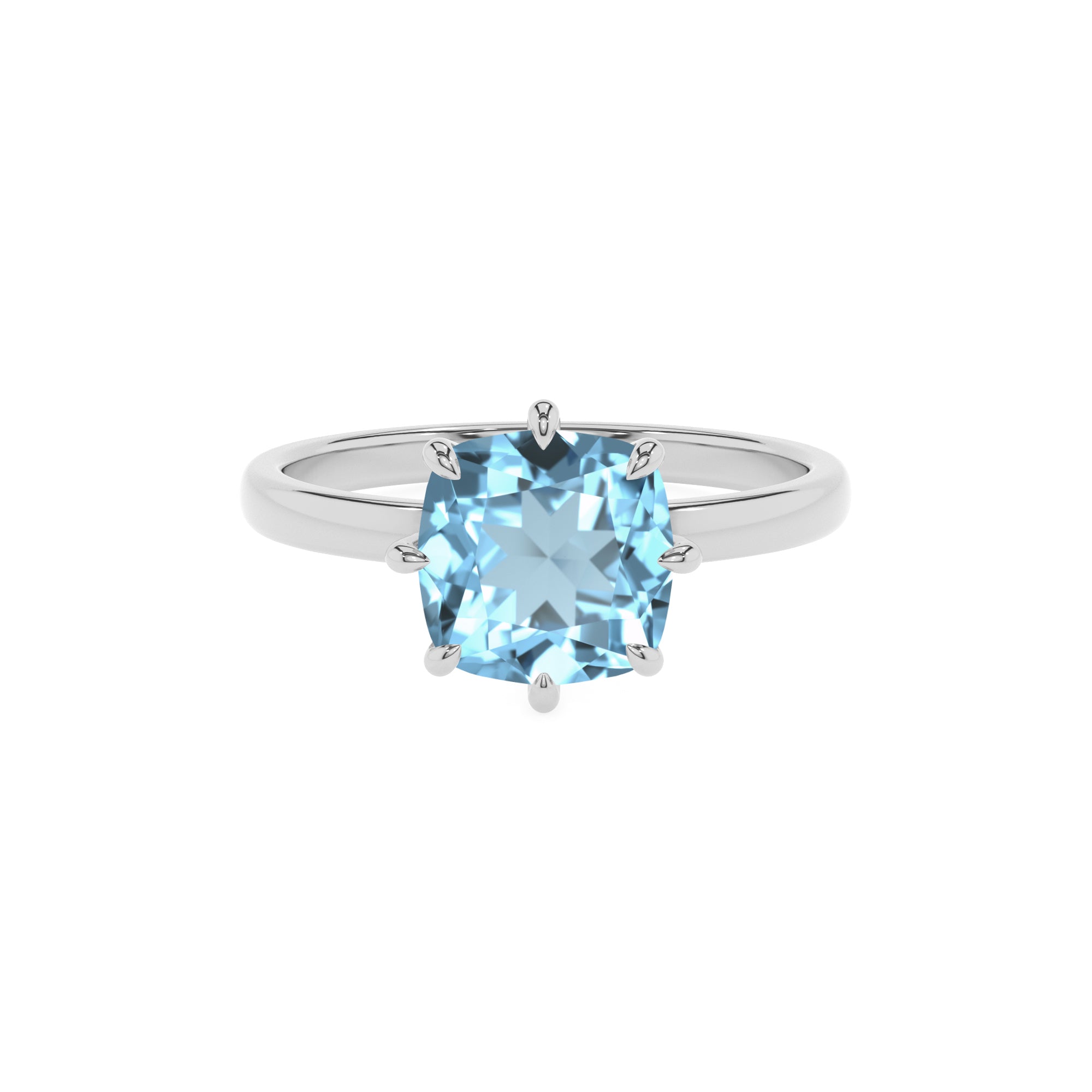 lab grown aquamarine cushion solitaire engagement ring