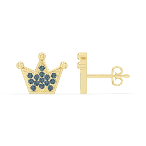natural london-blue-topaz crown stud earrings in yellow gold vermeil 