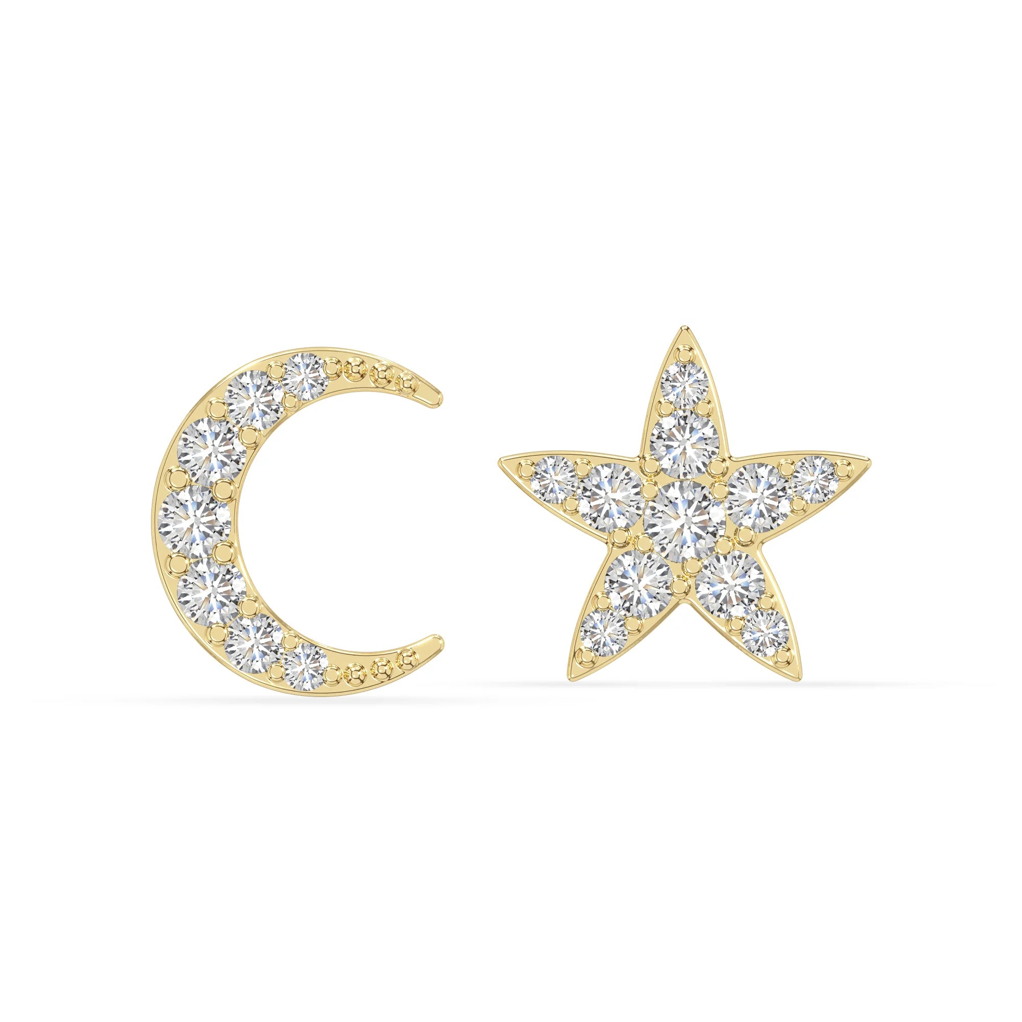 moissanite moon star stud earrings in yellow gold vermeil 