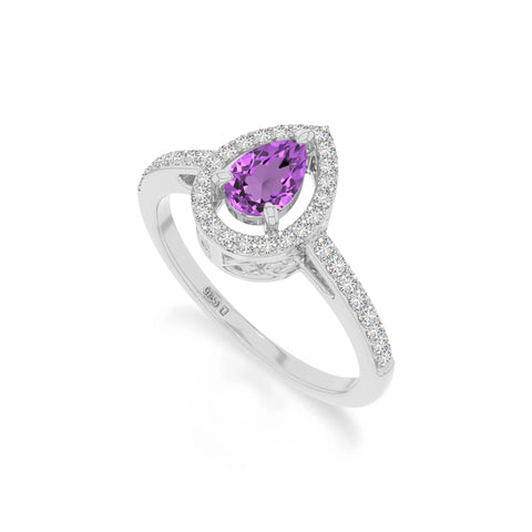 natural amethyst solitaire halo engagement rings in sterling silver 