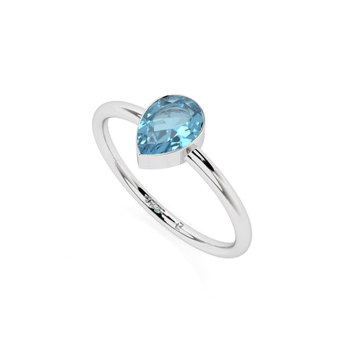 swiss blue topaz pear cut stackable bezel-set ring