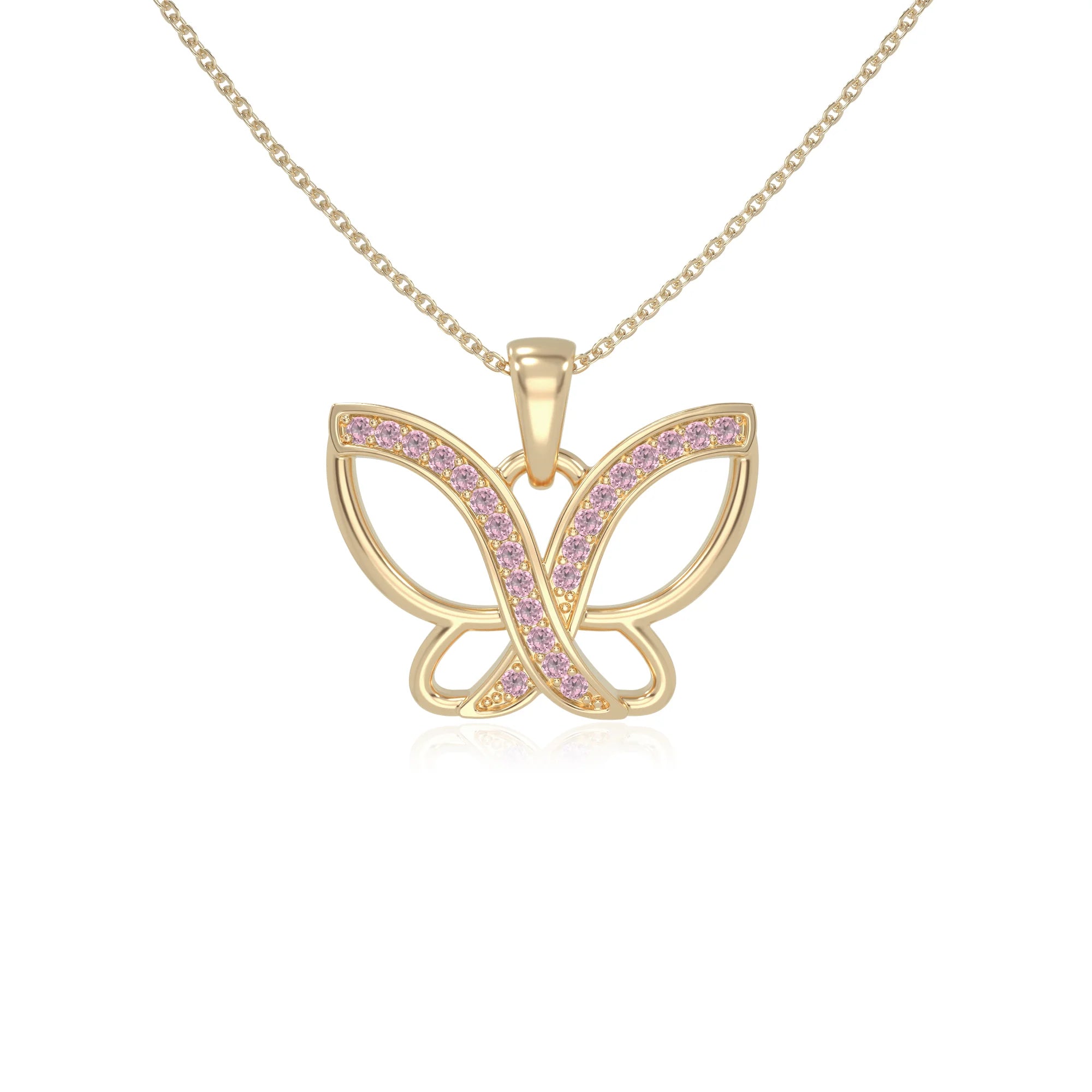 natural pink-tourmaline butterfly necklaces in yellow gold vermeil 