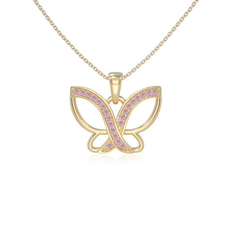 natural pink-tourmaline butterfly necklaces in yellow gold vermeil 