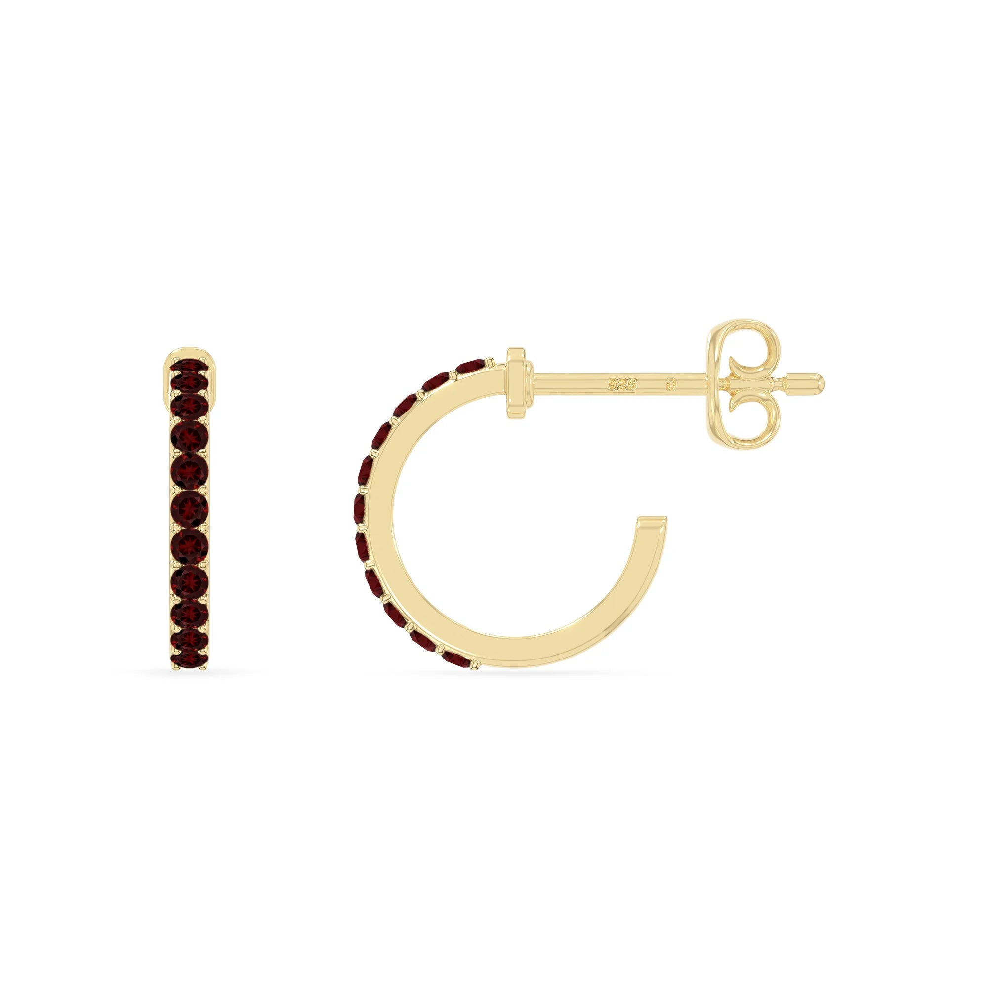 natural garnet hoop earrings in yellow gold vermeil 