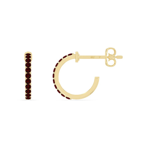 natural garnet hoop earrings in yellow gold vermeil 