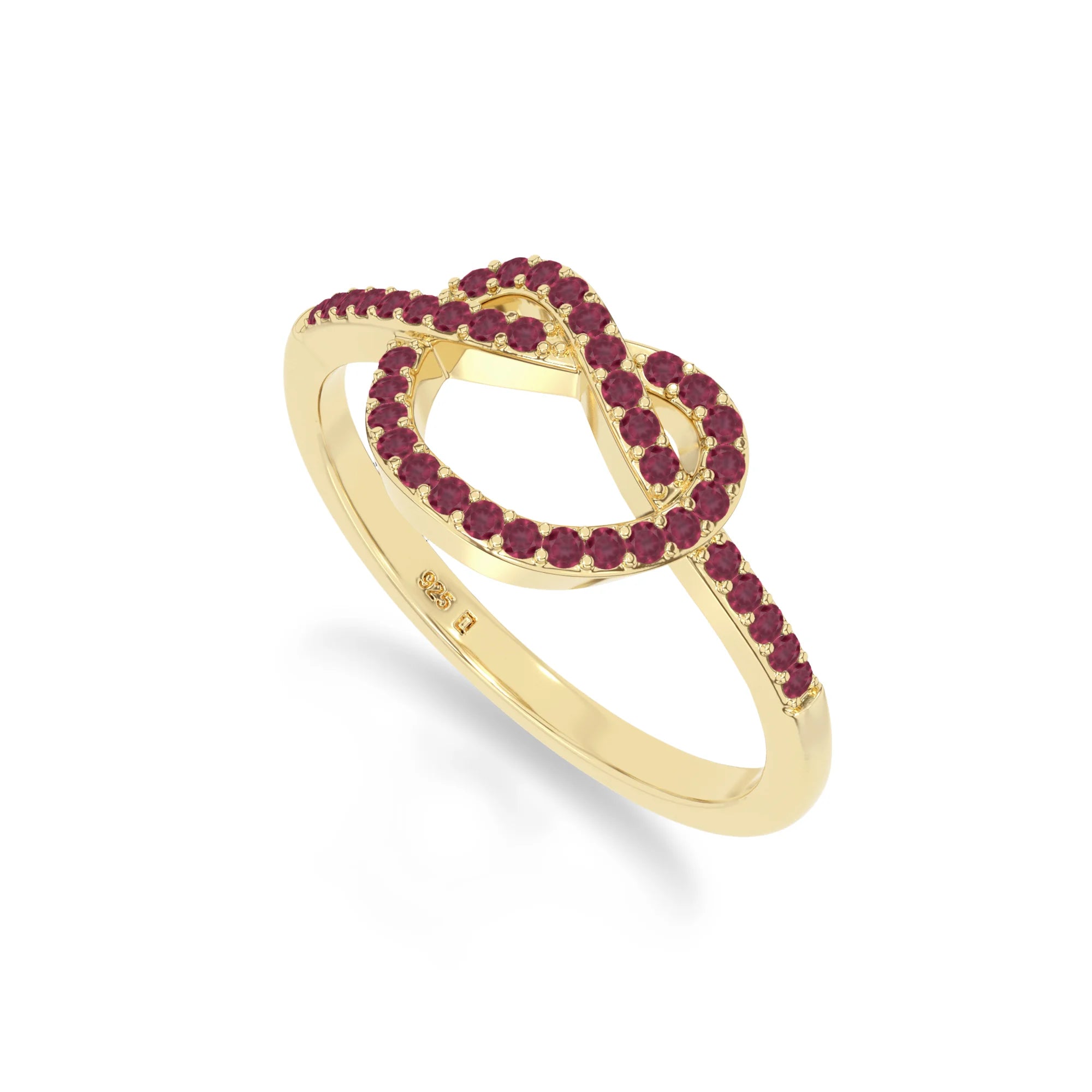 natural ruby infinity knot promise rings in yellow gold vermeil