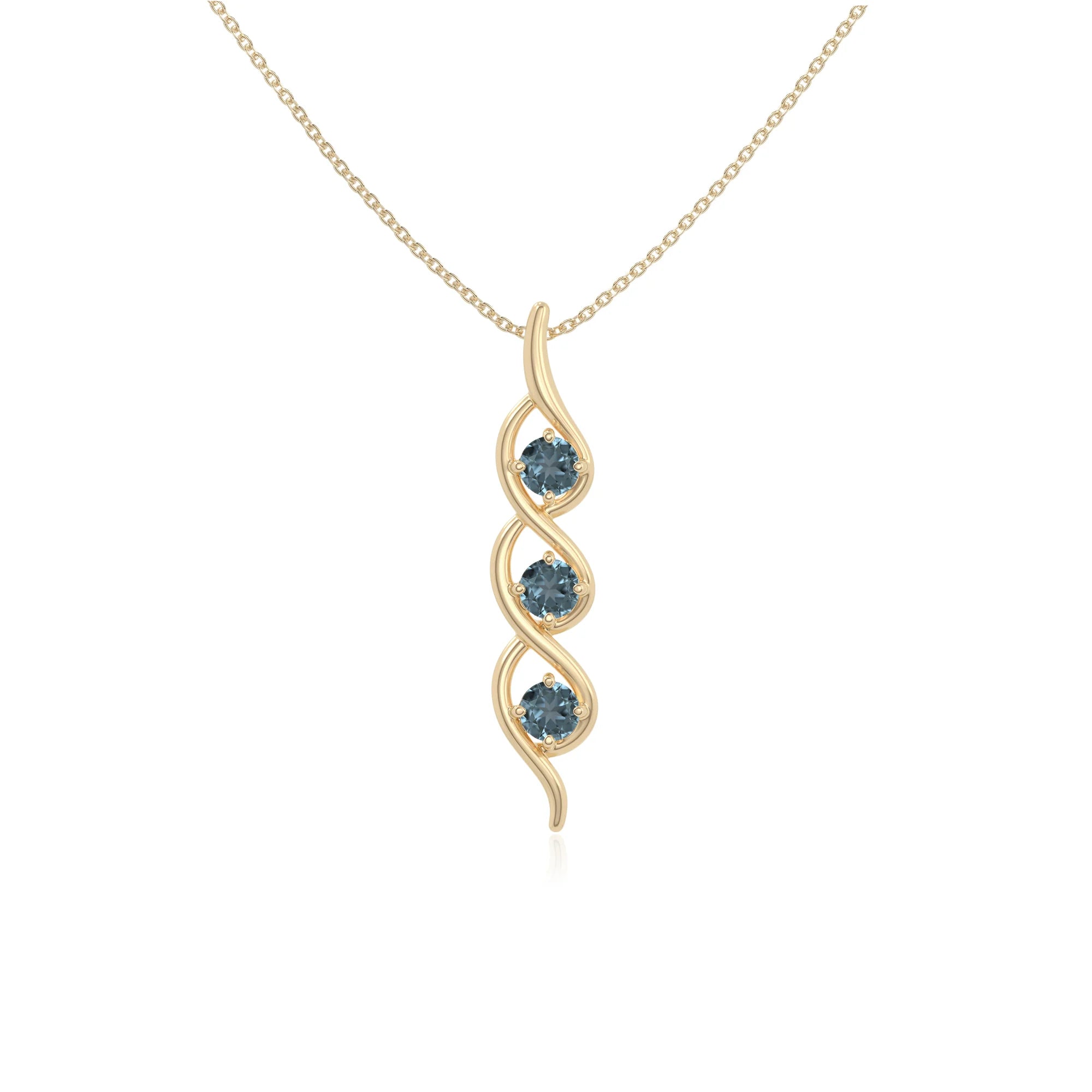 natural london-blue-topaz 3 stone helix necklaces in yellow gold vermeil 