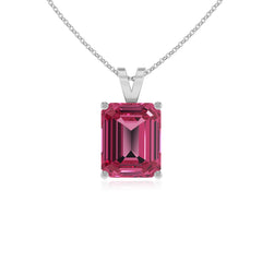 lab grown pink-tourmaline emerald-cut shape solitaire v-bale pendant necklace