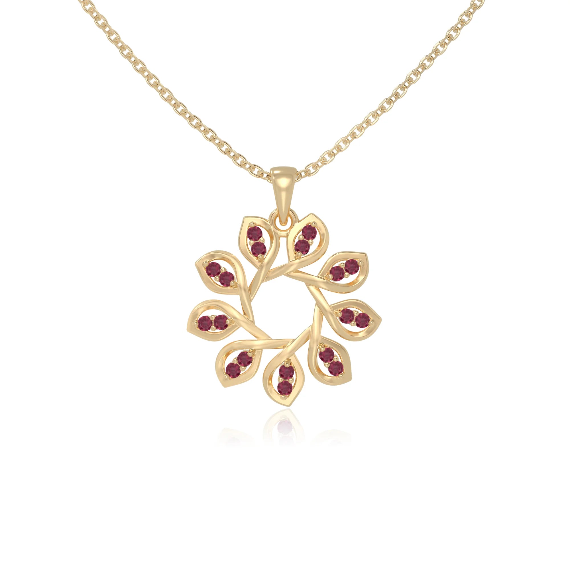 natural ruby flower necklaces in yellow gold vermeil 