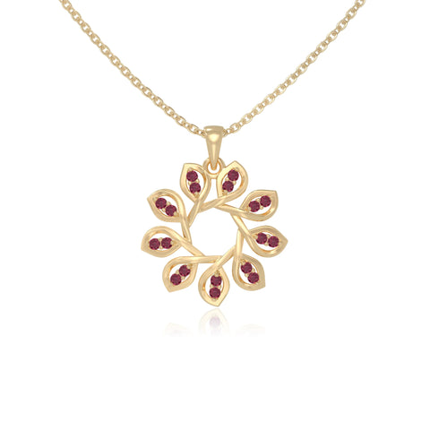 natural ruby flower necklaces in yellow gold vermeil 