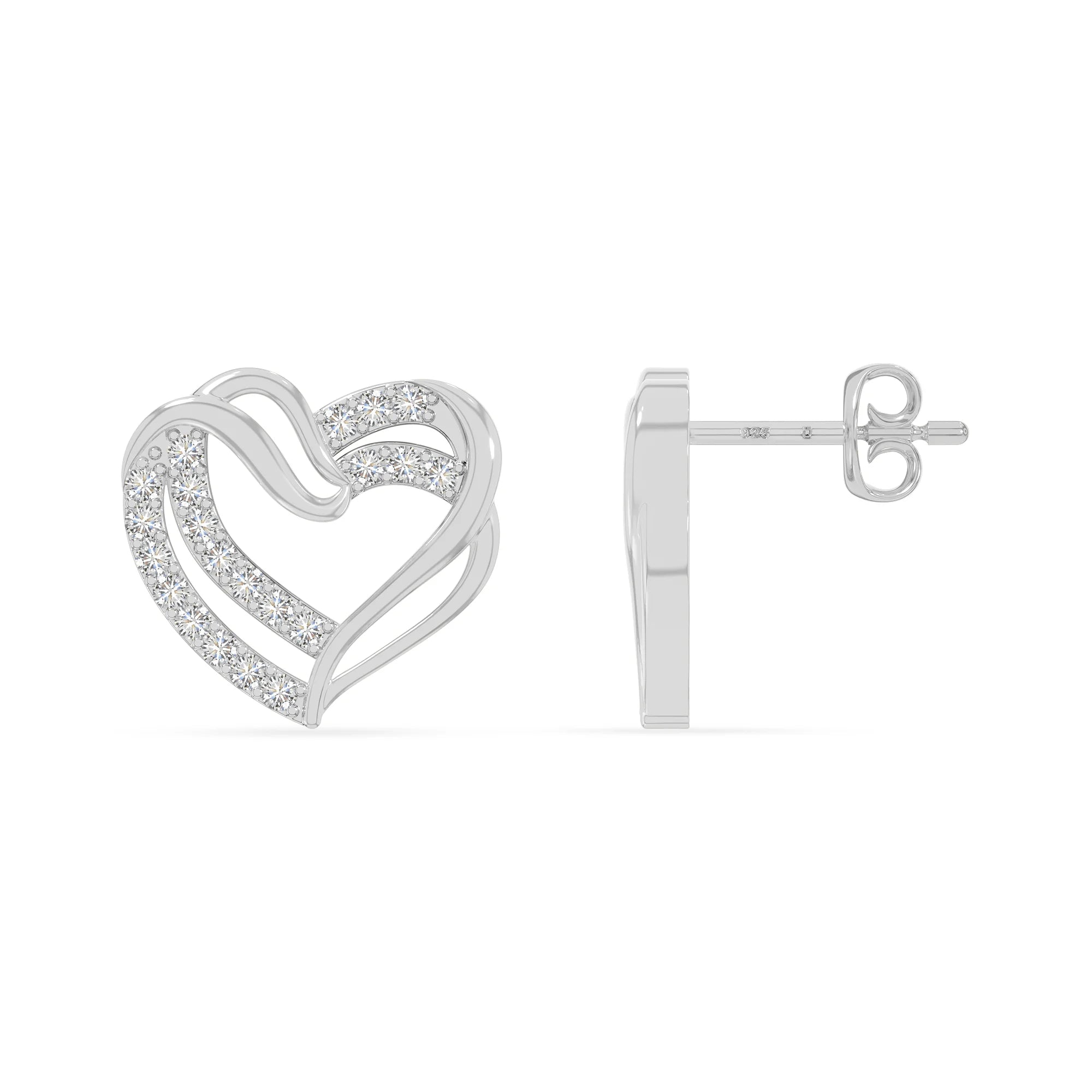 moissanite heart-in-heart stud earrings in sterling silver 
