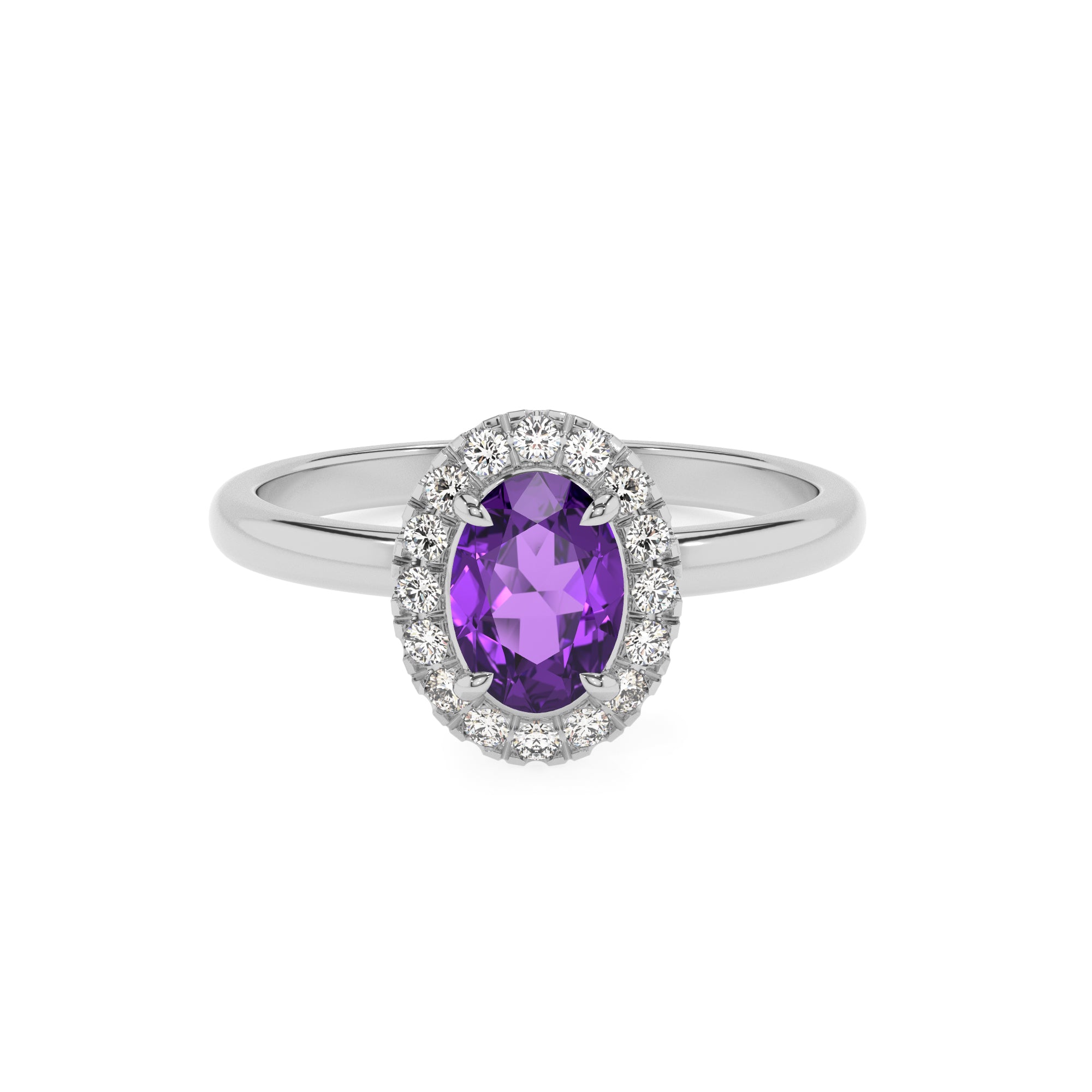 lab grown amethyst oval halo solitaire engagement ring