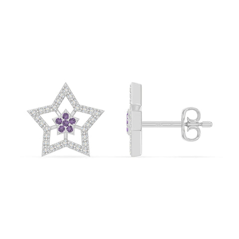 natural amethyst star stud earrings in sterling silver 