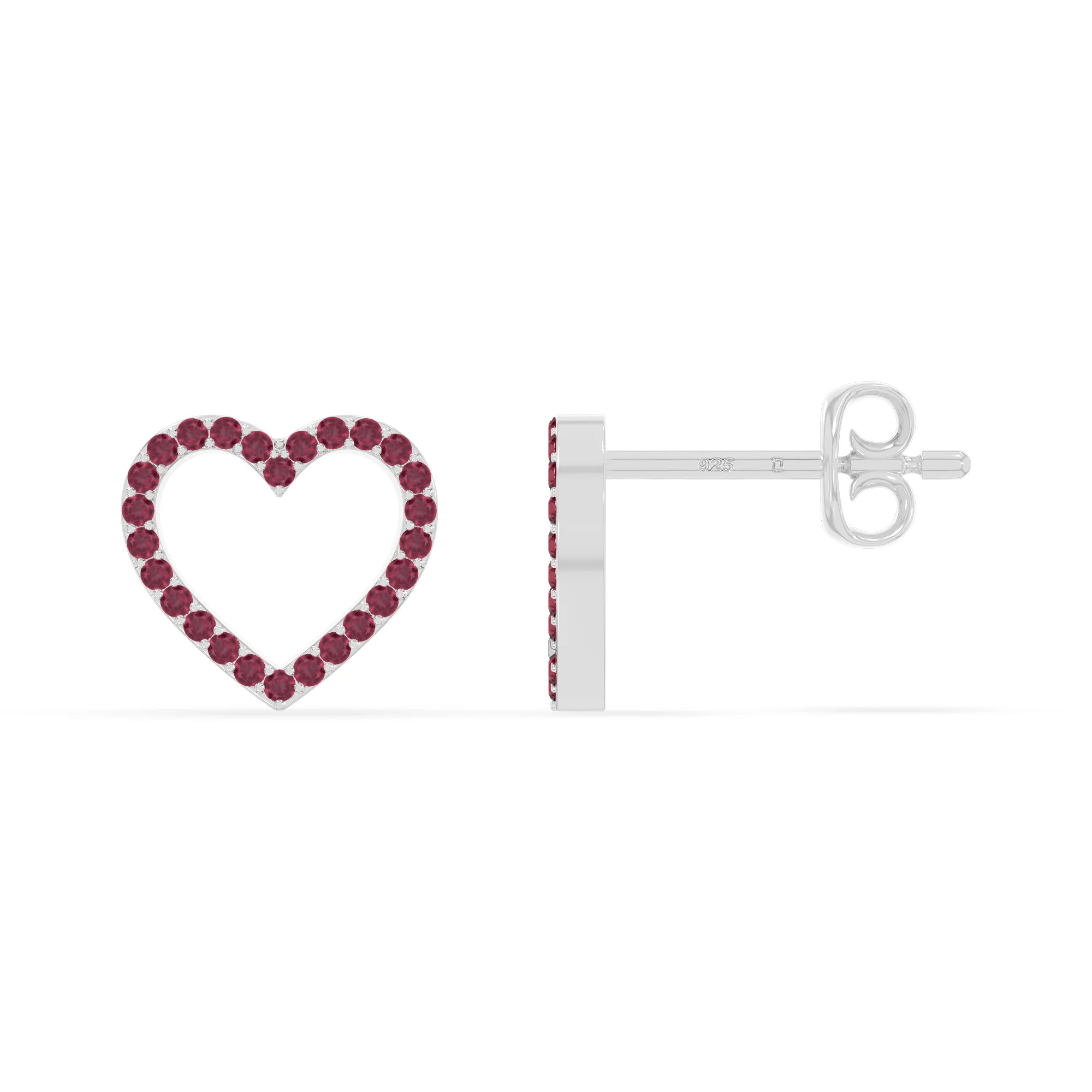 natural ruby heart stud earrings in sterling silver 