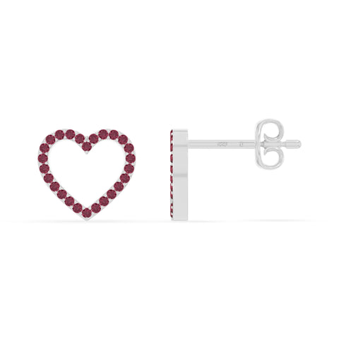 natural ruby heart stud earrings in sterling silver 