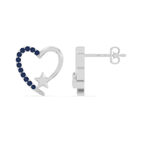 natural blue-sapphire heart-star stud earrings in sterling silver 