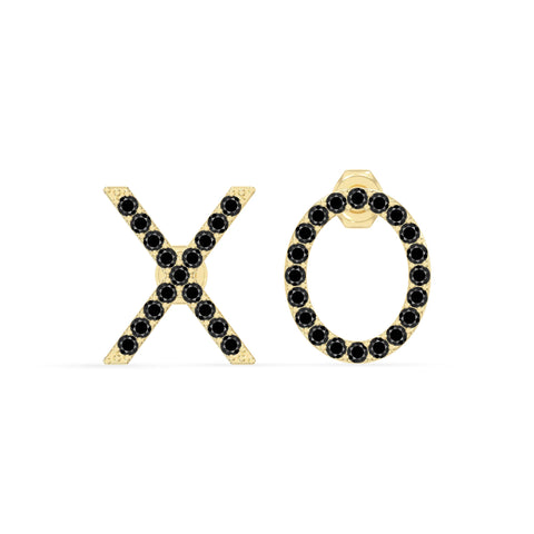 natural black-onyx xo stud earrings in yellow gold vermeil 