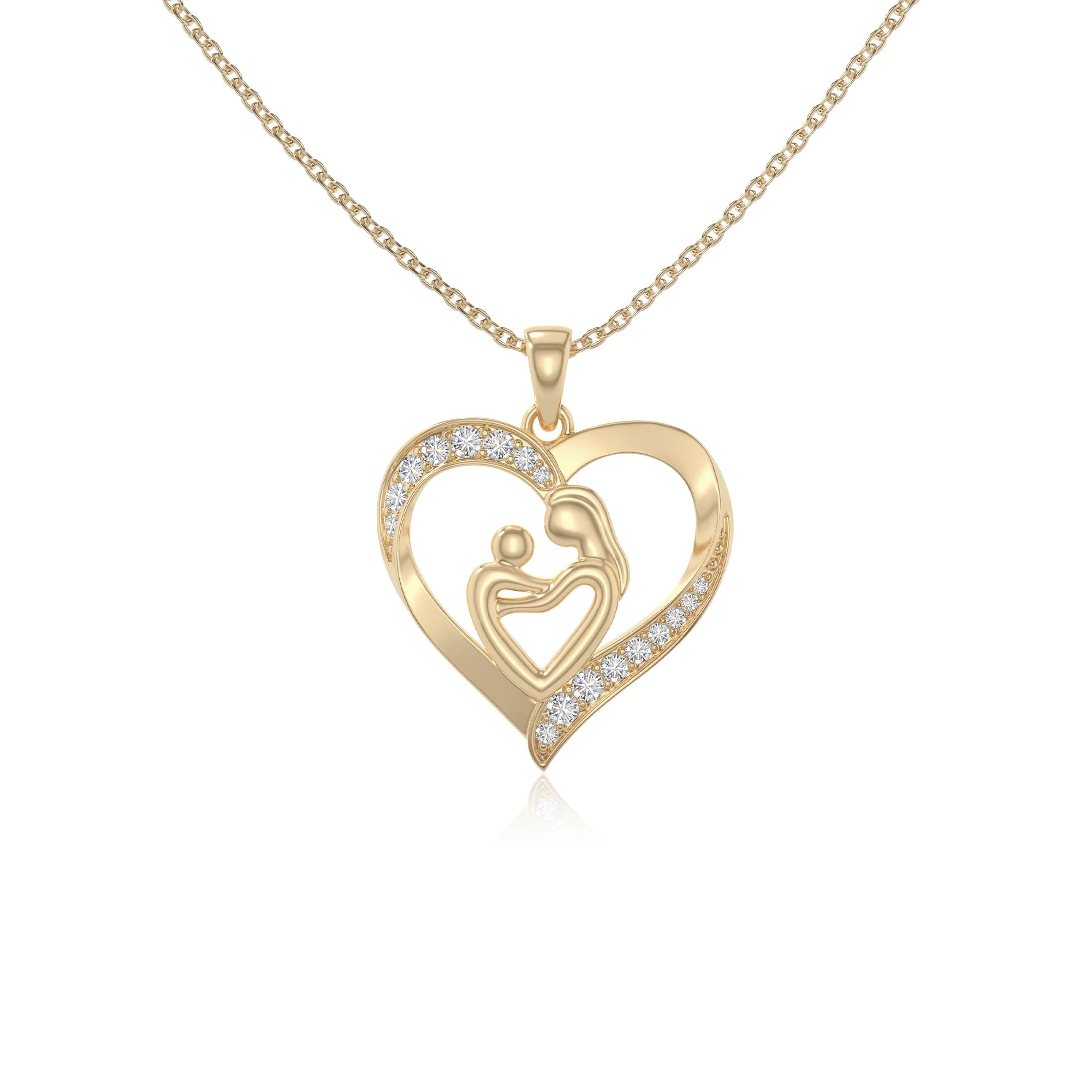 moissanite mother child heart necklaces in yellow gold vermeil 