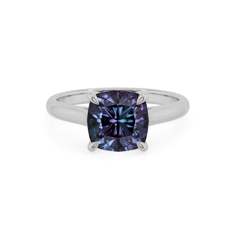 lab grown alexandrite cushion solitaire engagement ring