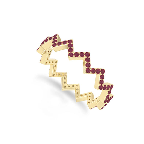 natural ruby zig-zag wedding band rings in yellow gold vermeil