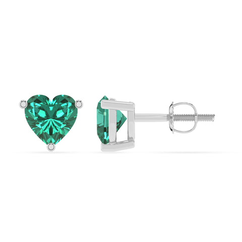 lab grown emerald heart stud earrings 