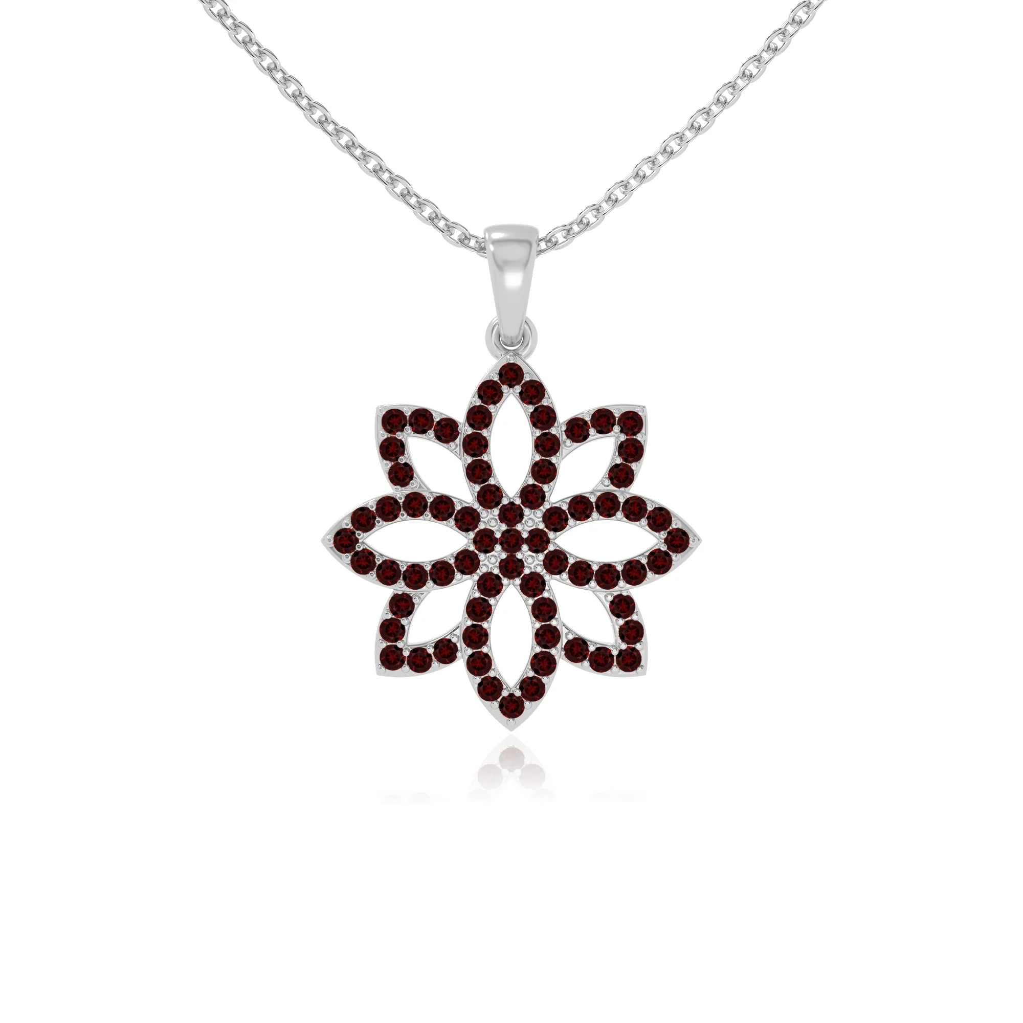 natural garnet flower necklaces in sterling silver 