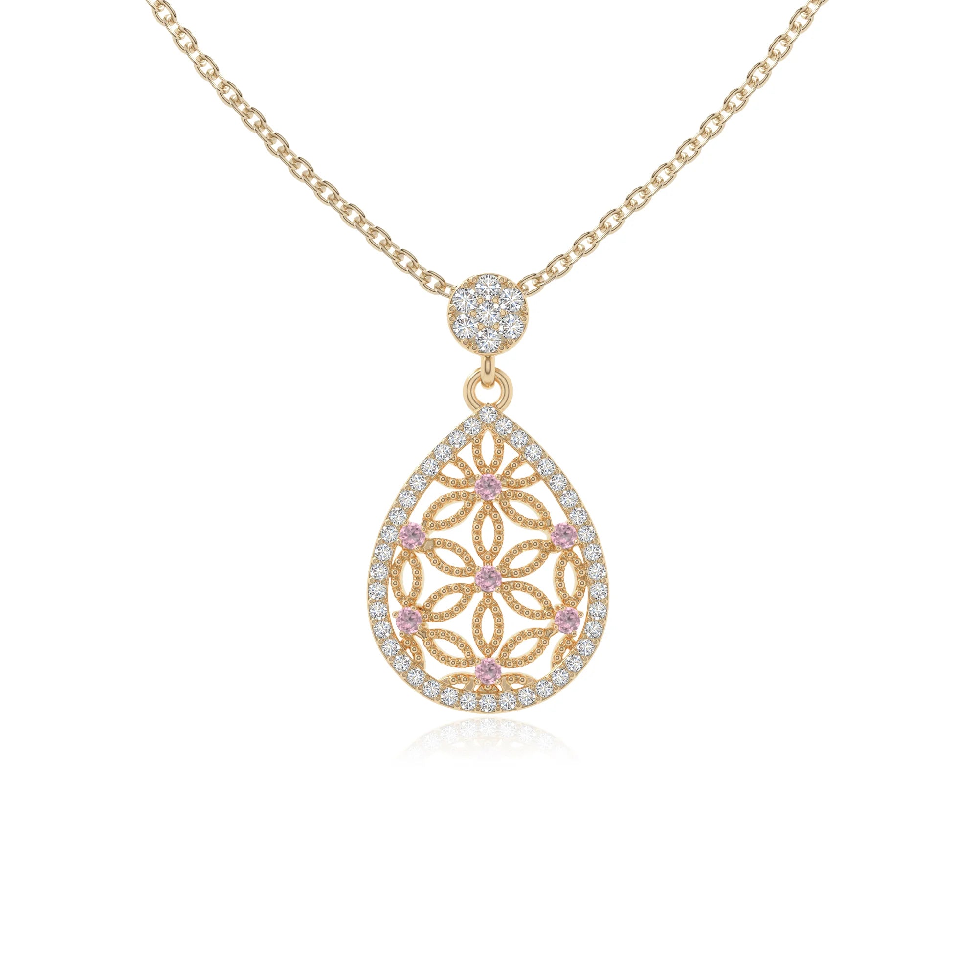 natural pink-tourmaline infinity love knot necklaces in yellow gold vermeil 