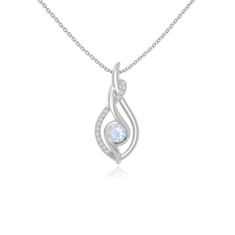 rainbow moonstone twisted infinty knot necklaces in sterling silver 
