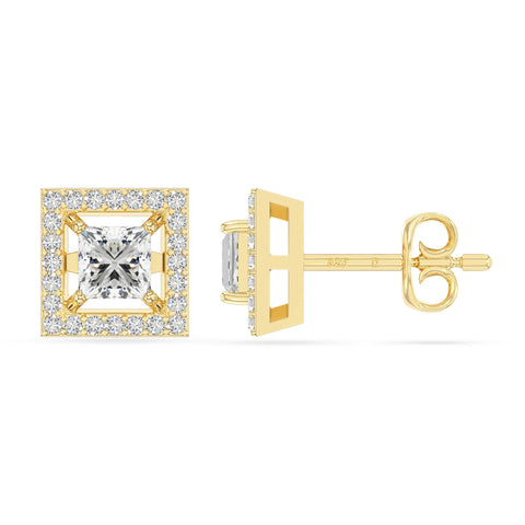 moissanite halo stud earrings in yellow gold vermeil 