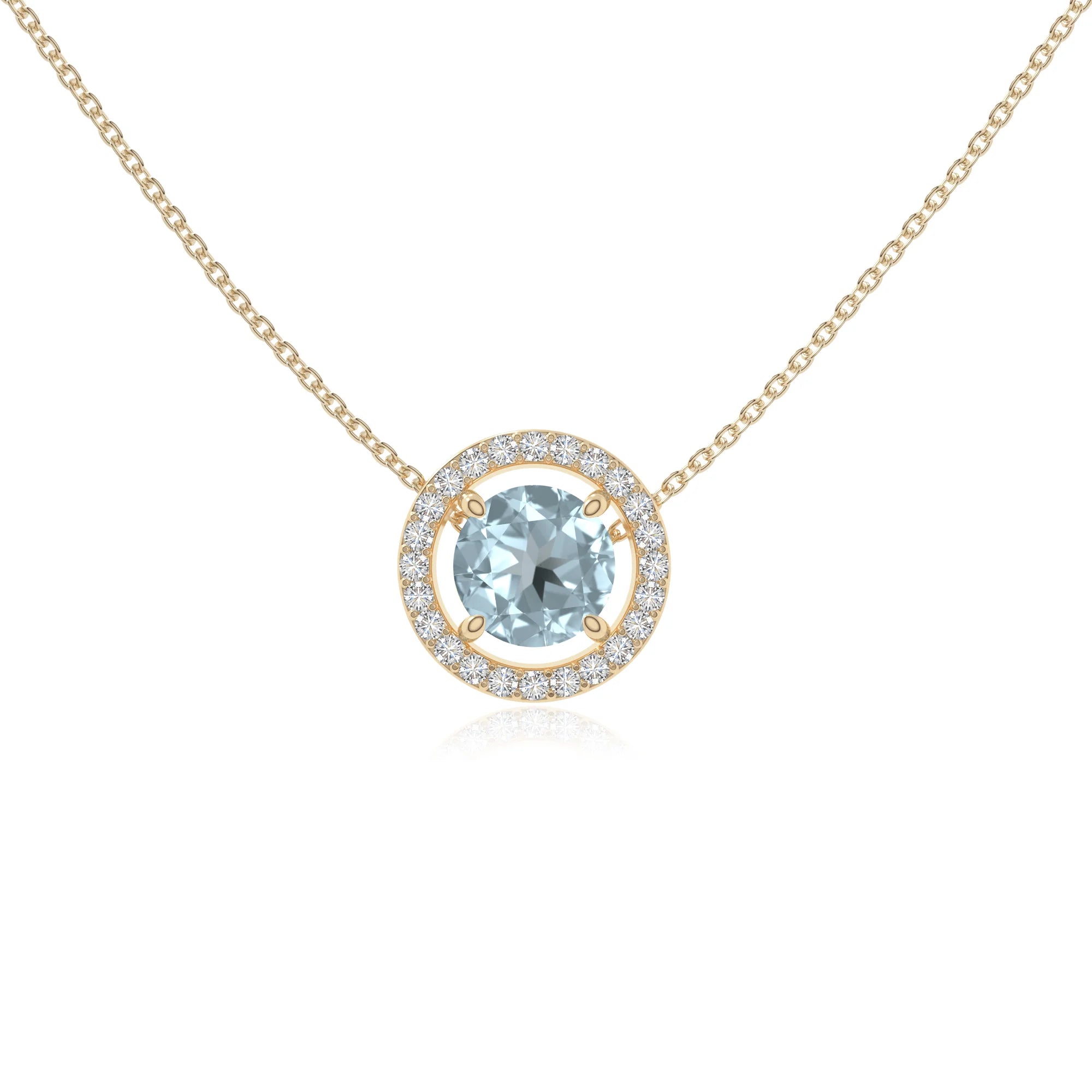 natural aquamarine solitaire halo necklaces in yellow gold vermeil 