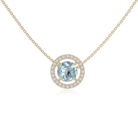 natural aquamarine solitaire halo necklaces in yellow gold vermeil 