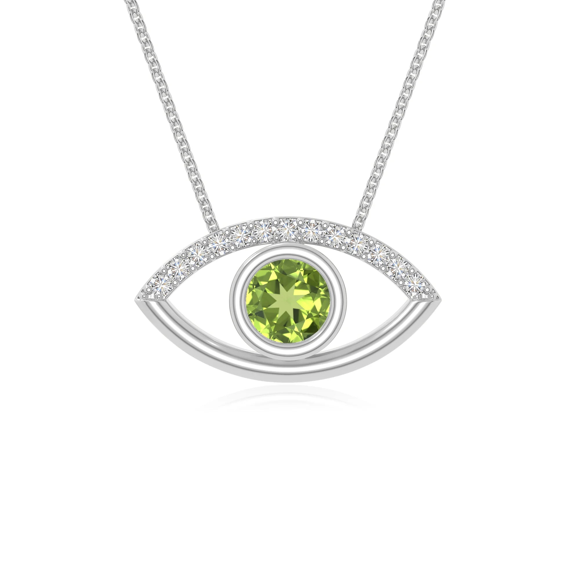 peridot evil eye necklaces in sterling silver 