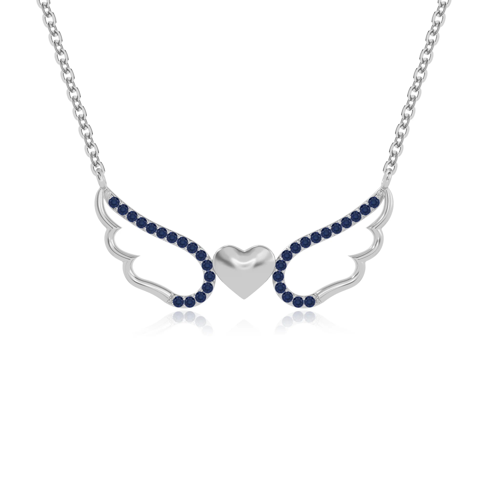 natural blue-sapphire angel wings heart necklaces in sterling silver 