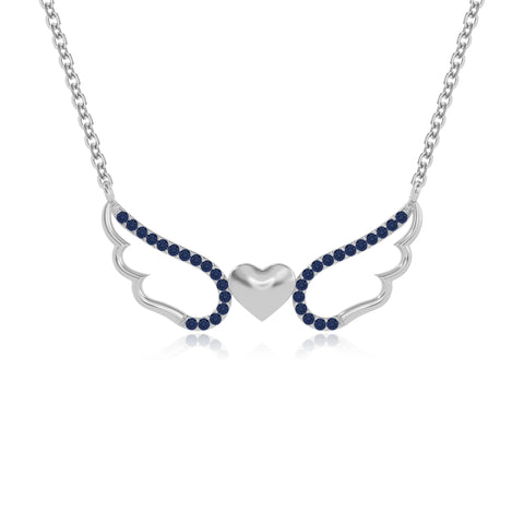 natural blue-sapphire angel wings heart necklaces in sterling silver 