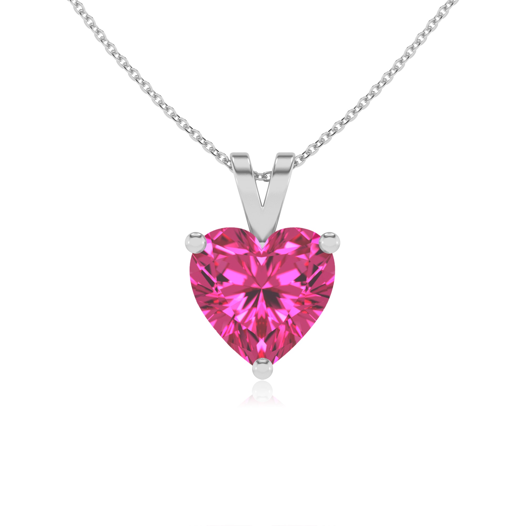 lab grown pink sapphire heart shape solitaire v-bale pendant necklace