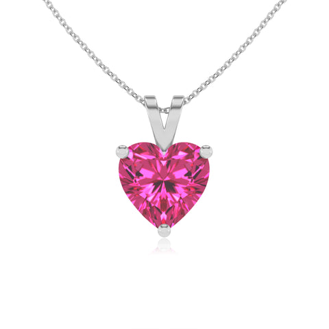 lab grown pink sapphire heart shape solitaire v-bale pendant necklace