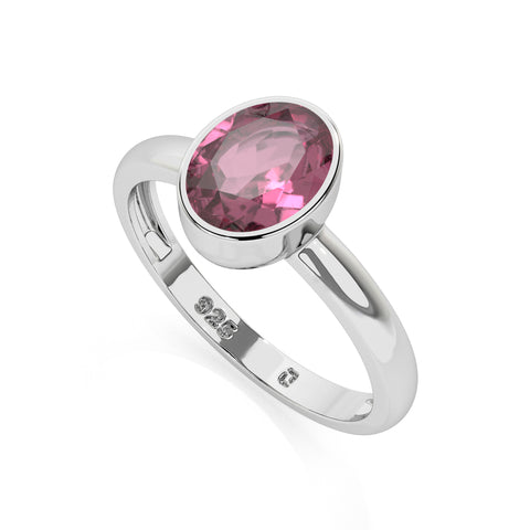 pink tourmaline oval cut stackable bezel-set ring