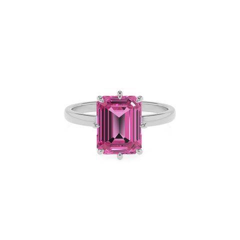 lab-grown pink-sapphire emerald solitaire engagement ring