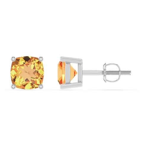 lab grown citrine cushion stud earrings 